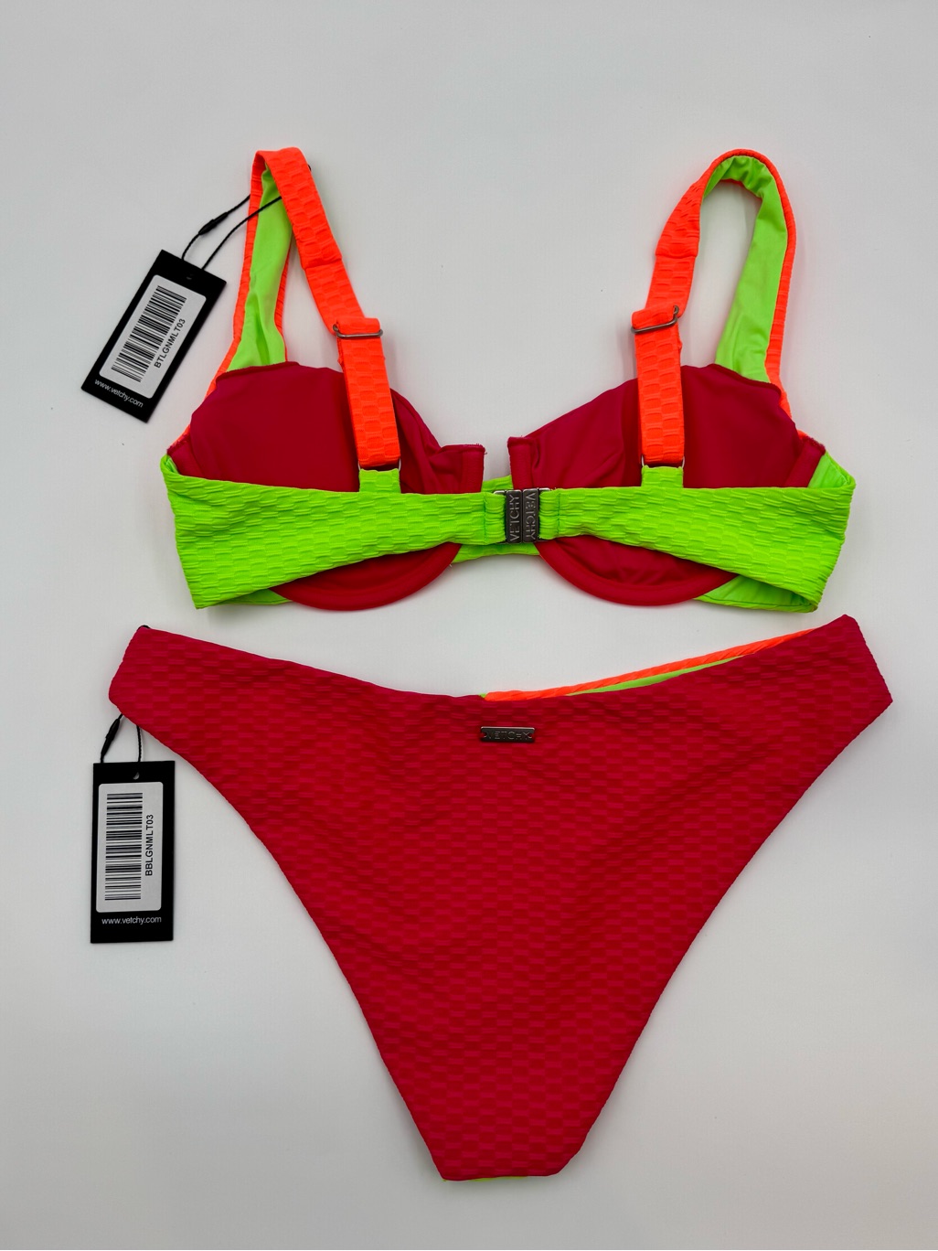 Vetchy Neon Colorblock Underwire Bikini - Orange, Fuchsia & Lime Nwt Size Small — image 3 of 8